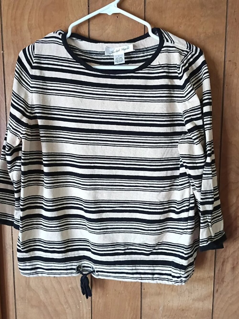 Judith Hart Linen Cotton Striped Tunic Top Women’s L Drawstring Hem Casual Coast